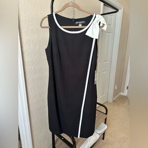 Karl Lagerfeld Black Midi Dress with White Trim and Shoulder Bow